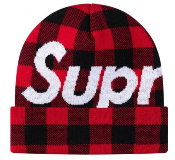 Supreme Big Logo Red Plaid Beanie